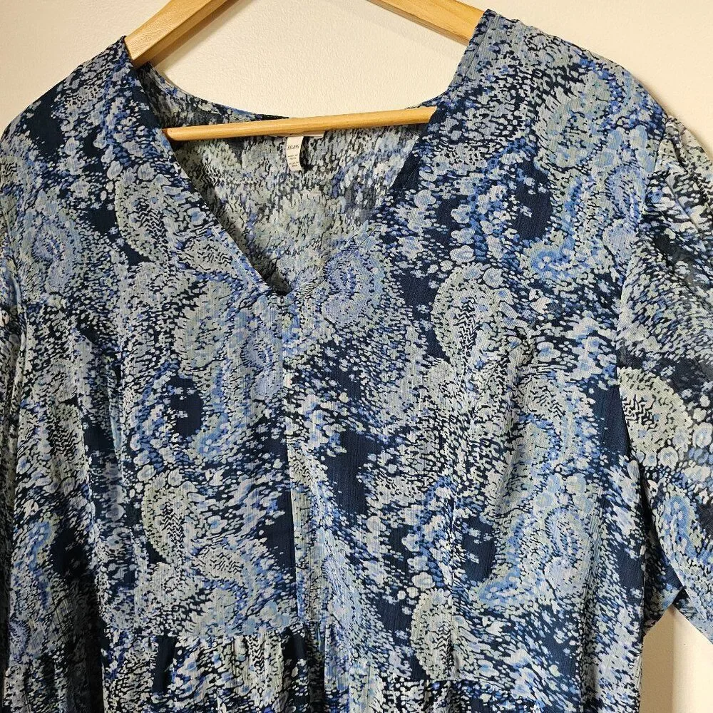 EUC JOIE PRINTED HIGH LOW MAXI DRESS V NECK LONGSLEEVES SIZE XXL